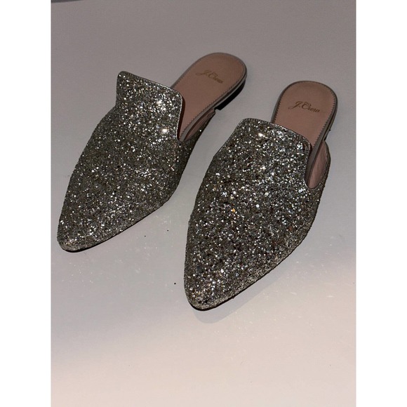 J. Crew Pointy Toe Mule In Silver Glitter Sparkle Slides Women's Size 10 K0036 - Picture 9 of 14